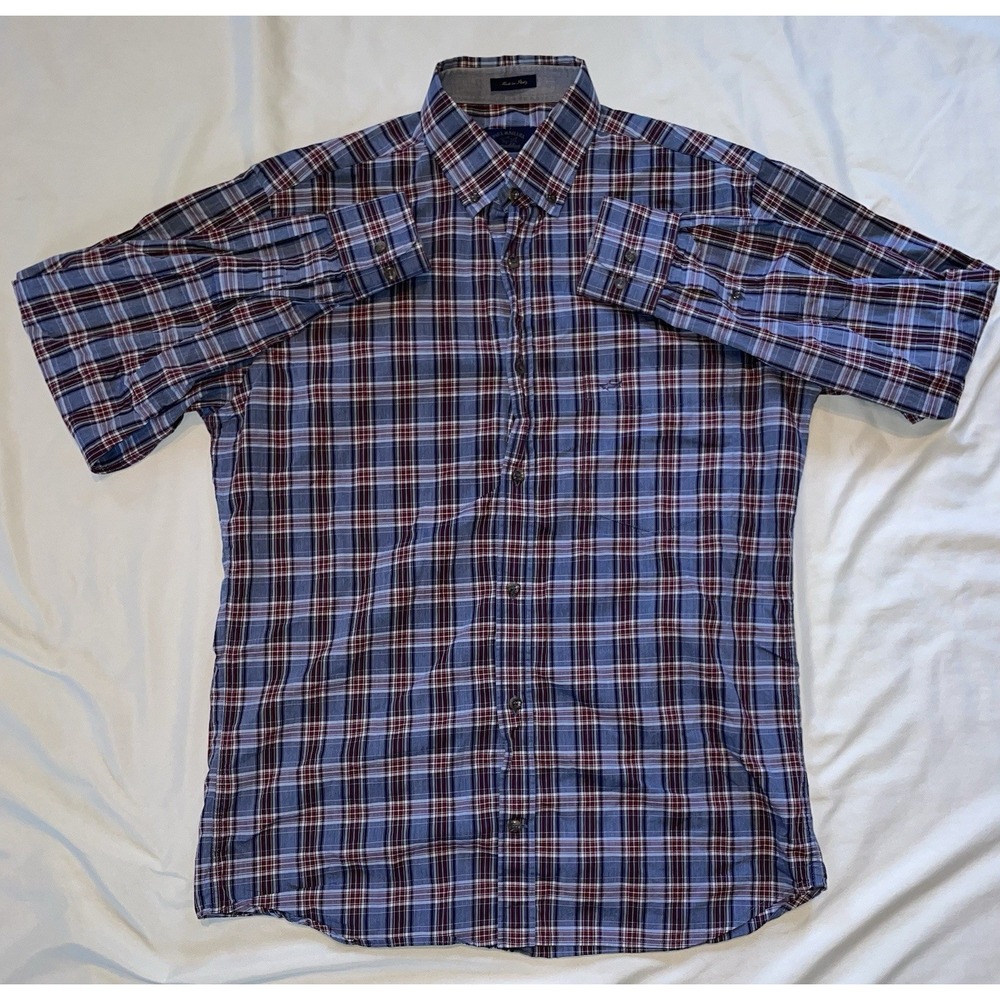 Paul & Shark Yachting Mens Blue Maroon Check Cotton Dress Shirt Small 38 15